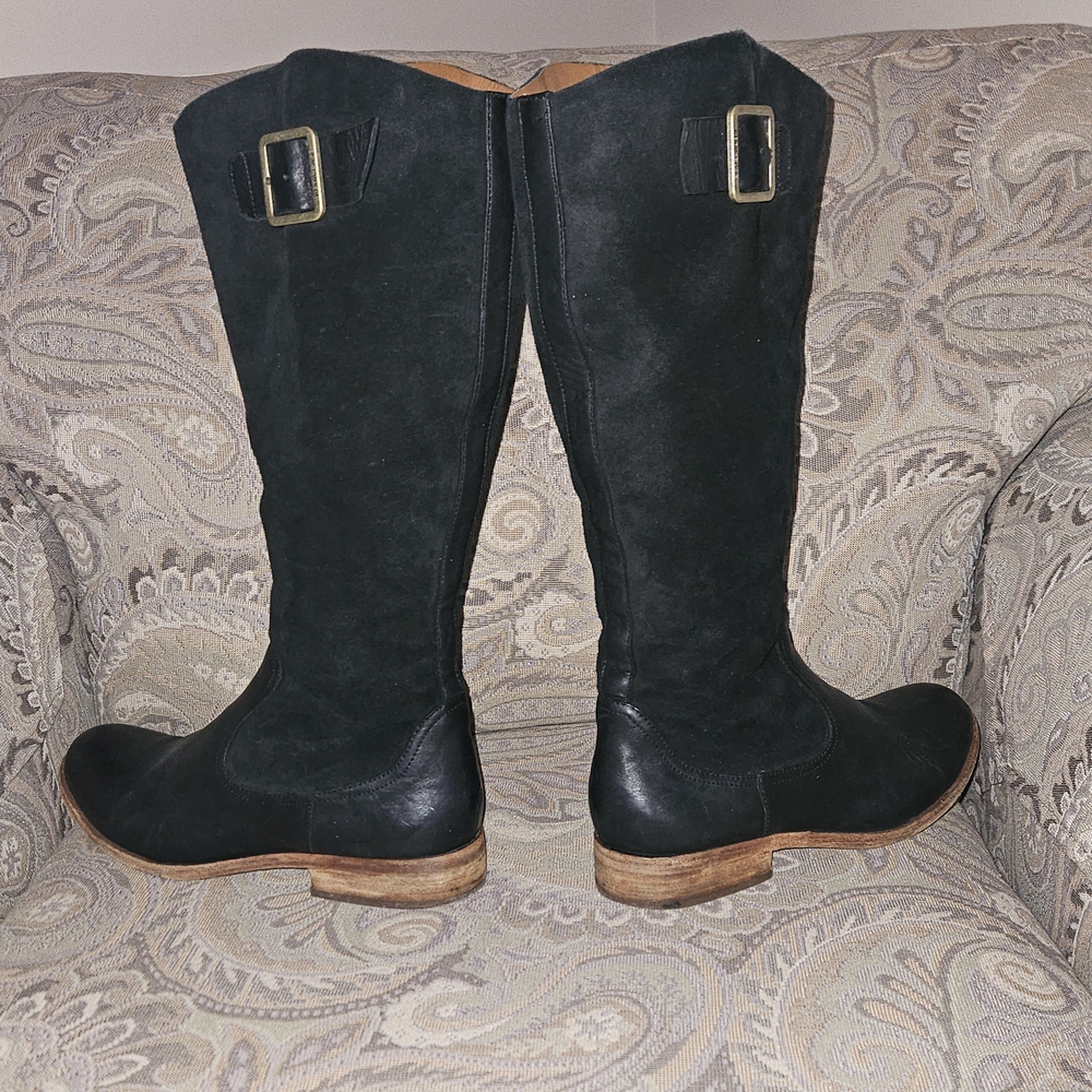 KORK-EASE Black Leather & Suede Winter Riding/Knee Boots Sz 10M with Buckle